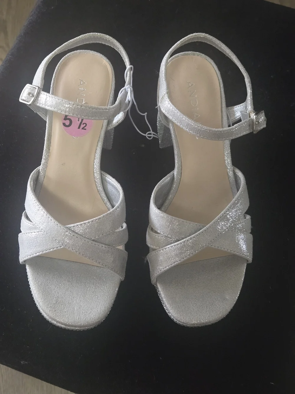 Sparkle Platform Heeled Sandals in Silver with Ankle Strap